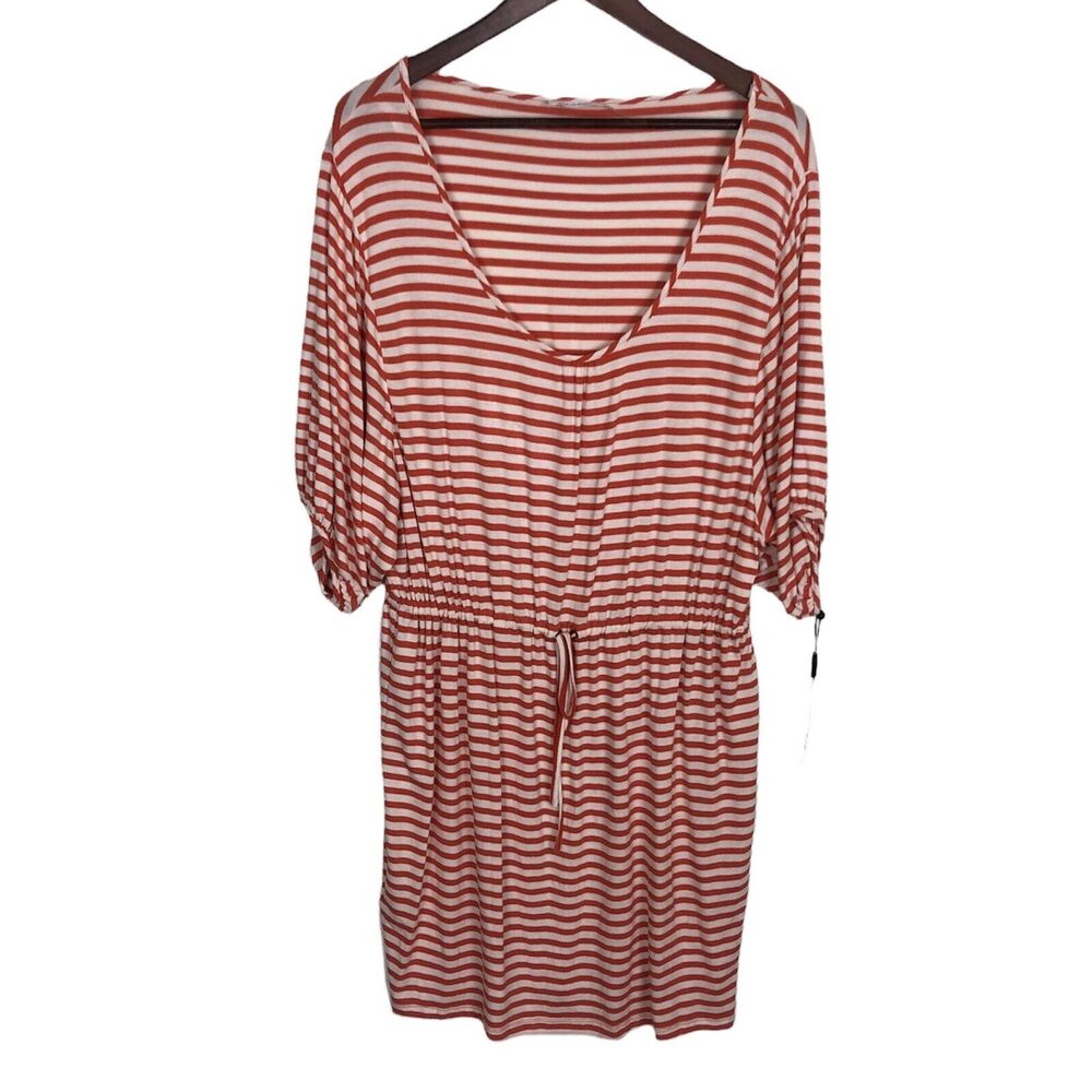 Calvin Klein Orange White Striped Scoop Neck Belted Dress Women's 14